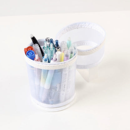 Anna-Kaci Cylindrical Mesh Case with Dual Zipper Compartments and Carry Handle 7.8x3.5 in