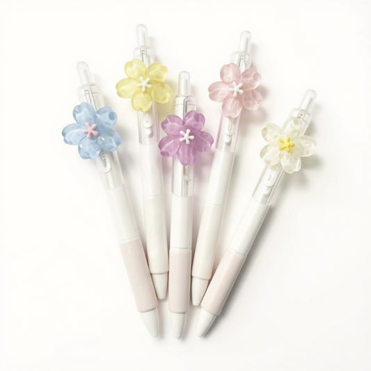 Anna-Kaci Set of 5 Flower Top Gel Pens with Pastel Petal Design and Smooth Ink Flow