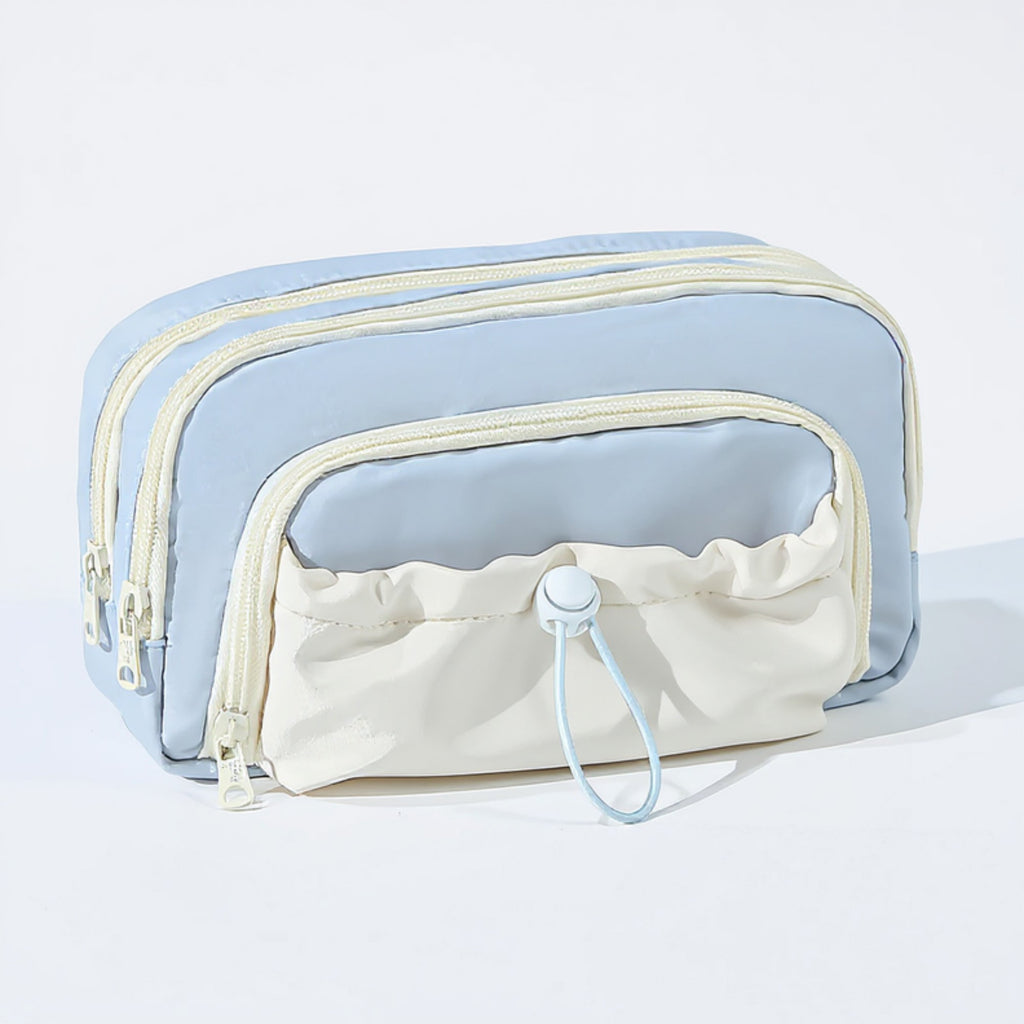 Anna-Kaci Multi-Compartment Travel Cosmetic Bag with Front Drawstring Pocket 8.2x5x4 in