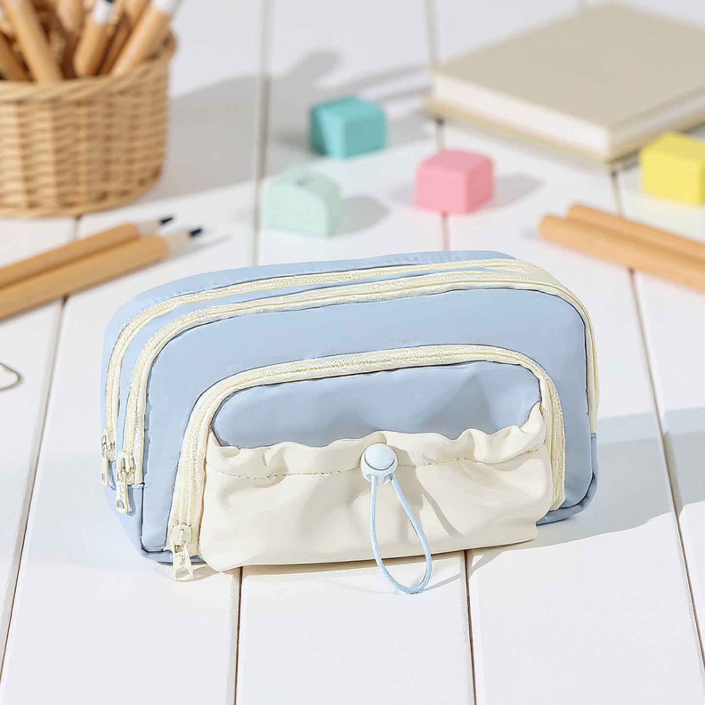 Anna-Kaci Multi-Compartment Travel Cosmetic Bag with Front Drawstring Pocket 8.2x5x4 in