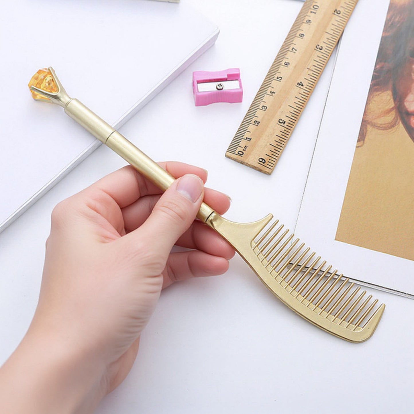 Anna-Kaci Comb Pen 4-Piece Set with Dual-Use Design and Metallic Finish