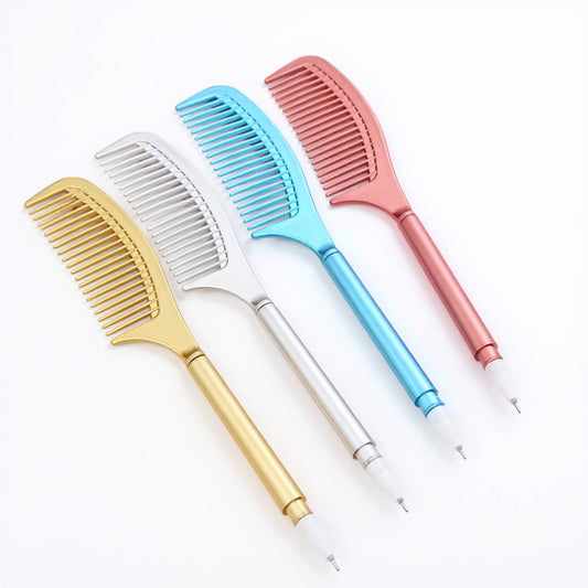 Anna-Kaci Comb Pen 4-Piece Set with Dual-Use Design and Metallic Finish