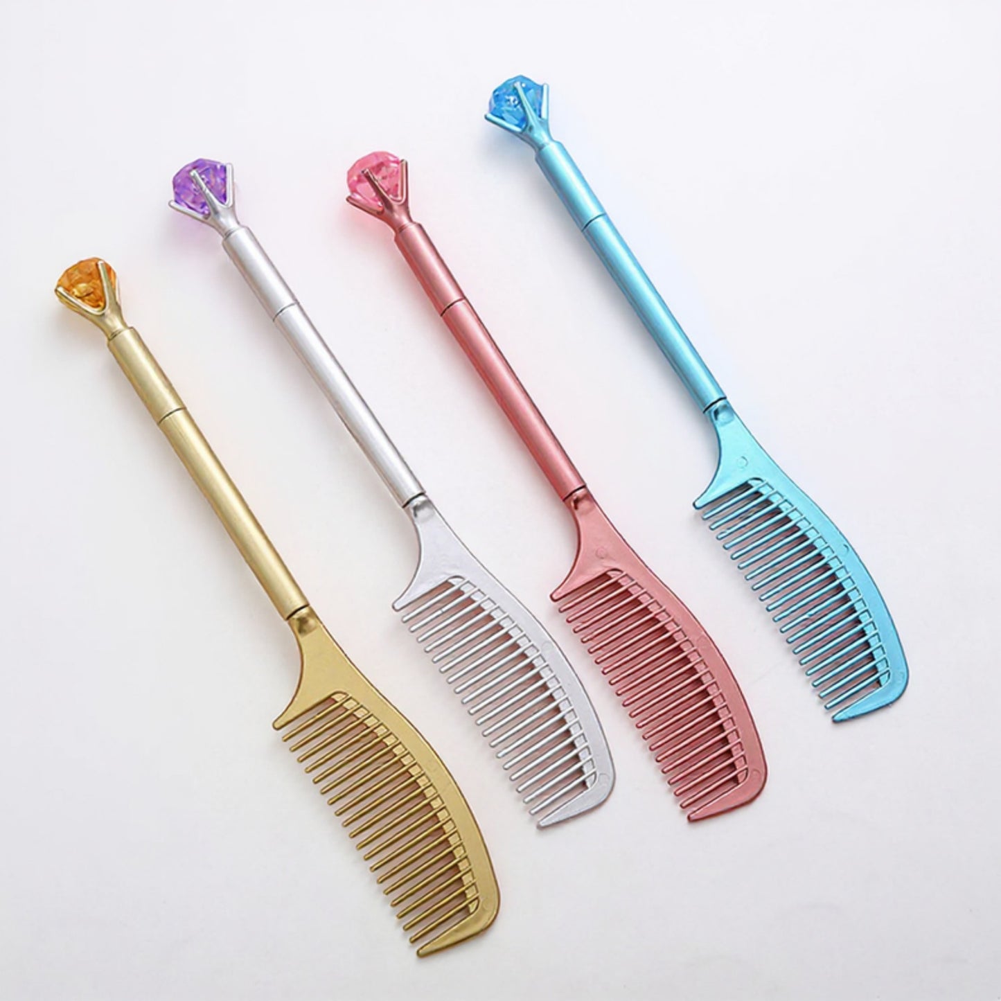 Anna-Kaci Comb Pen 4-Piece Set with Dual-Use Design and Metallic Finish