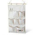 Anna-Kaci Hanging Fabric Storage Organizer with Wooden Rod and Multi-Pocket Design