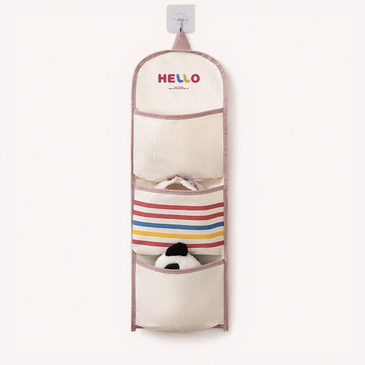 Anna-Kaci Hanging Wall Storage Organizer with Fabric Multi-Pockets and Striped Accent Design