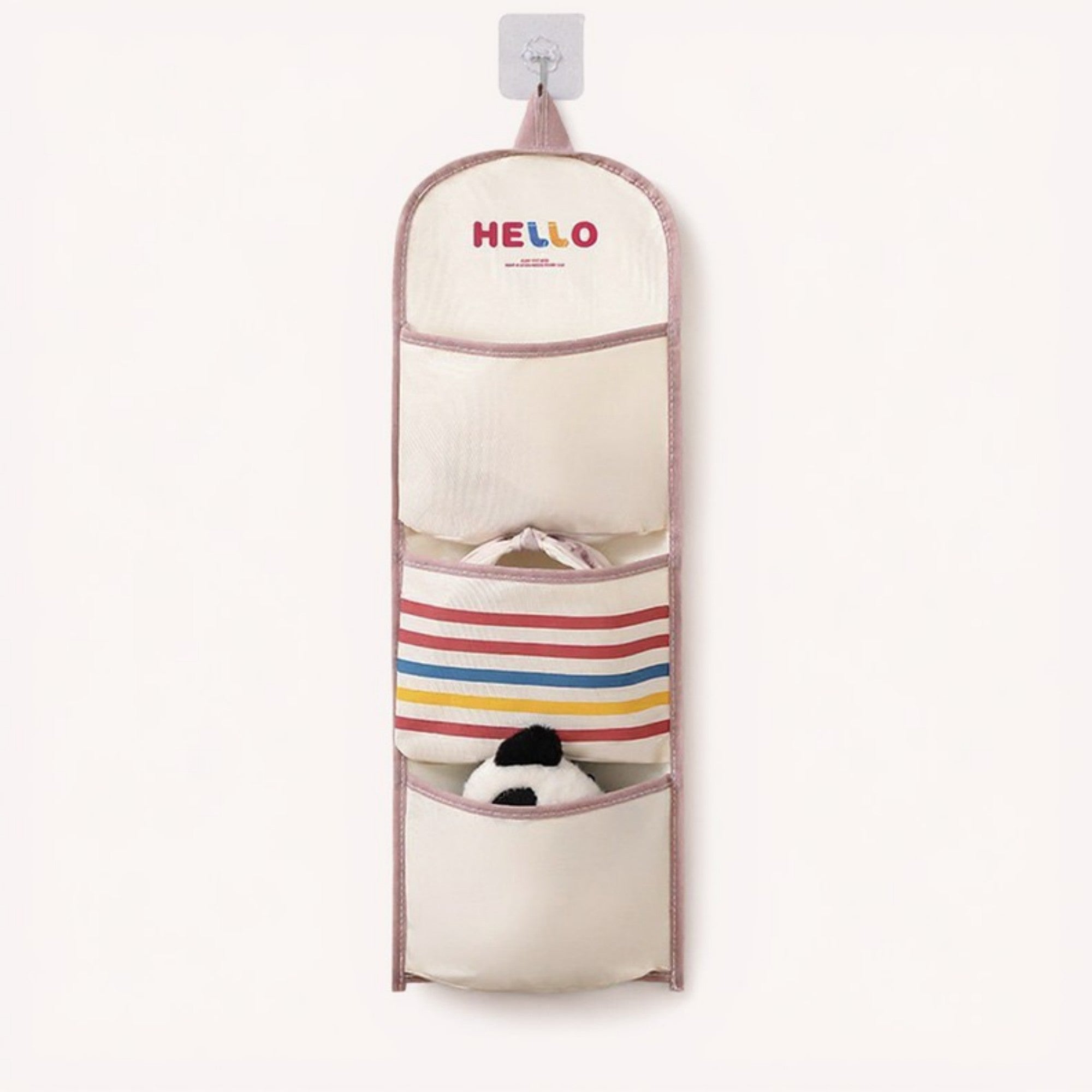 Anna-Kaci Hanging Wall Storage Organizer with Fabric Multi-Pockets and Striped Accent Design