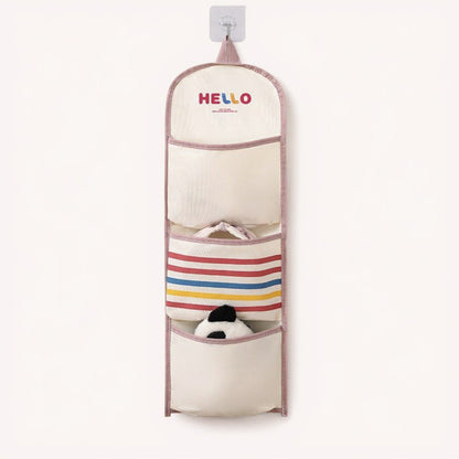Anna-Kaci Hanging Wall Storage Organizer with Fabric Multi-Pockets and Striped Accent Design