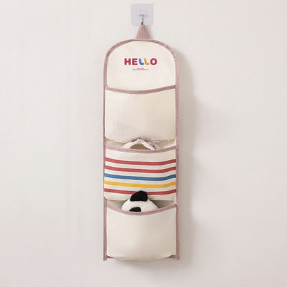 Anna-Kaci Hanging Wall Storage Organizer with Fabric Multi-Pockets and Striped Accent Design