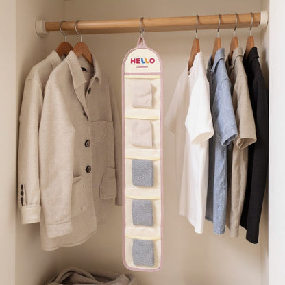 Anna-Kaci Hanging Wall Storage Organizer with multiple Mesh Pockets and Print Design