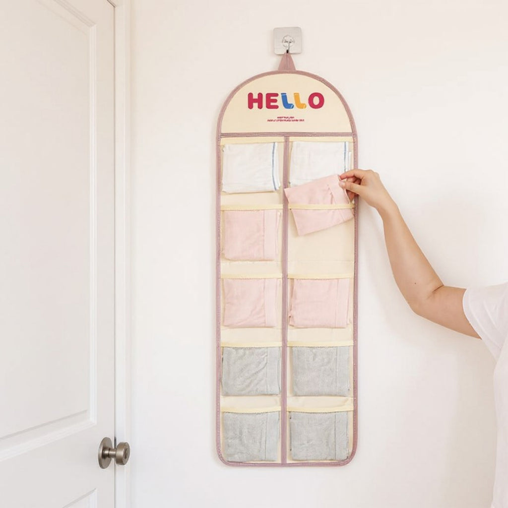 Anna-Kaci Hanging Wall Storage Organizer with multiple Mesh Pockets and Print Design