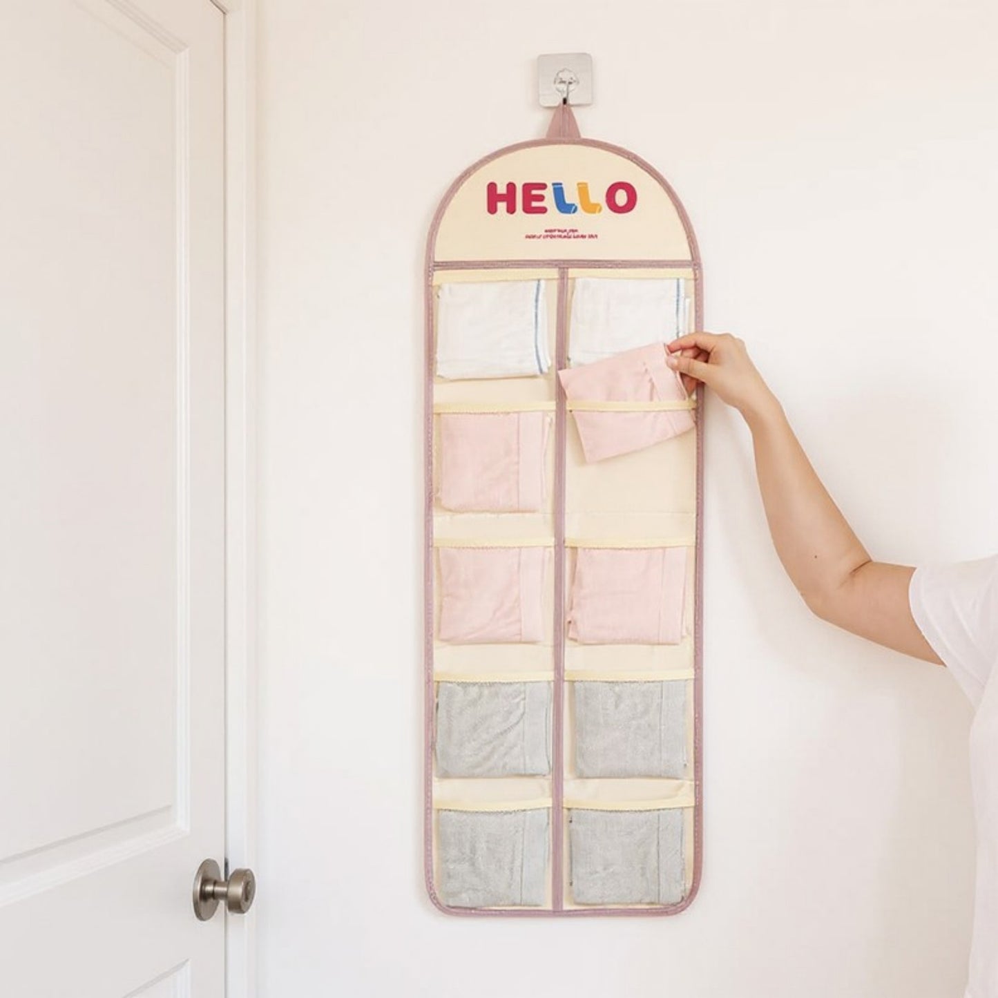 Anna-Kaci Hanging Wall Storage Organizer with multiple Mesh Pockets and Print Design