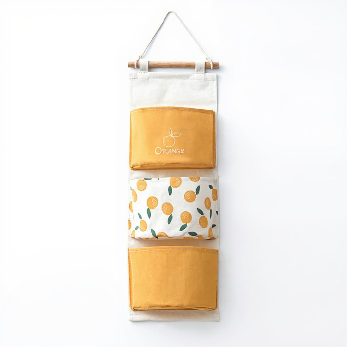 Anna-Kaci Hanging Wall Storage Organizer with Multiple Fabric Pockets and Orange Fruit Print Design