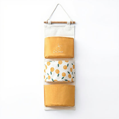 Anna-Kaci Hanging Wall Storage Organizer with Multiple Fabric Pockets and Orange Fruit Print Design