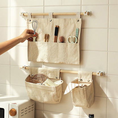 Anna-Kaci Hanging Wall Storage Basket with Front Pocket and Reinforced Canvas Construction