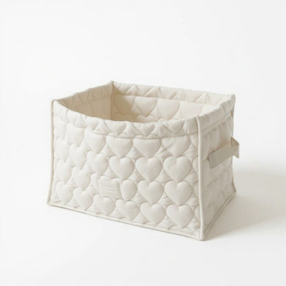 Anna-Kaci Quilted Square Storage Basket with Heart Pattern and Side Handles