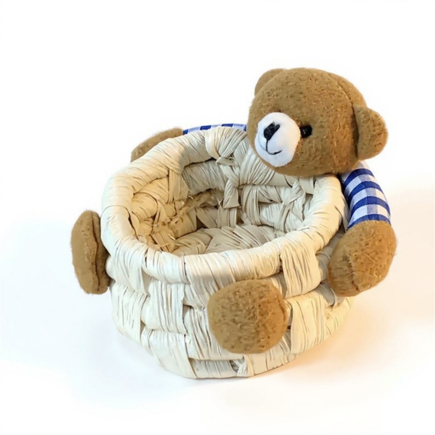Anna-Kaci Woven Storage Basket with Plush Bear Accent and Handcrafted Design