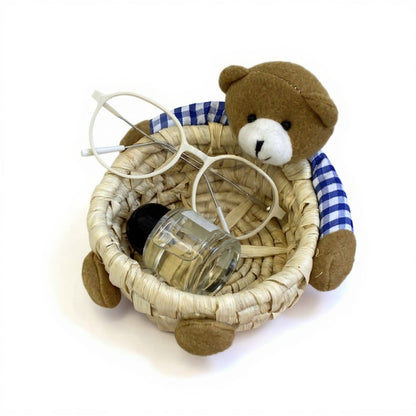 Anna-Kaci Woven Storage Basket with Plush Bear Accent and Handcrafted Design