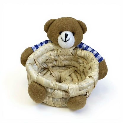Anna-Kaci Woven Storage Basket with Plush Bear Accent and Handcrafted Design