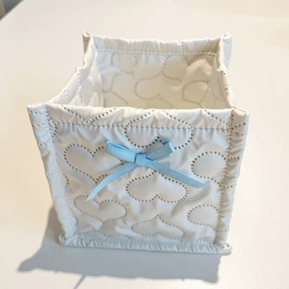 Anna-Kaci Quilted Storage Basket with Heart Stitching and Bow Accent