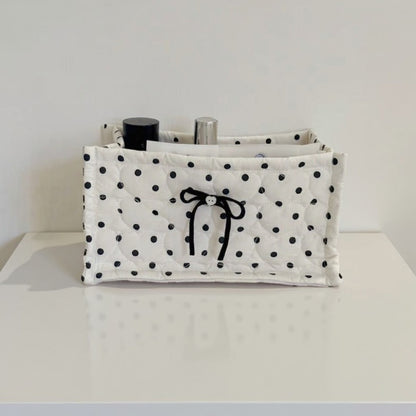 Anna-Kaci Quilted Polka Dot Storage Basket with Bow Accent and Soft Fabric Design