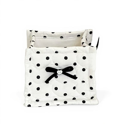 Anna-Kaci Quilted Polka Dot Storage Basket with Bow Accent and Soft Fabric Design