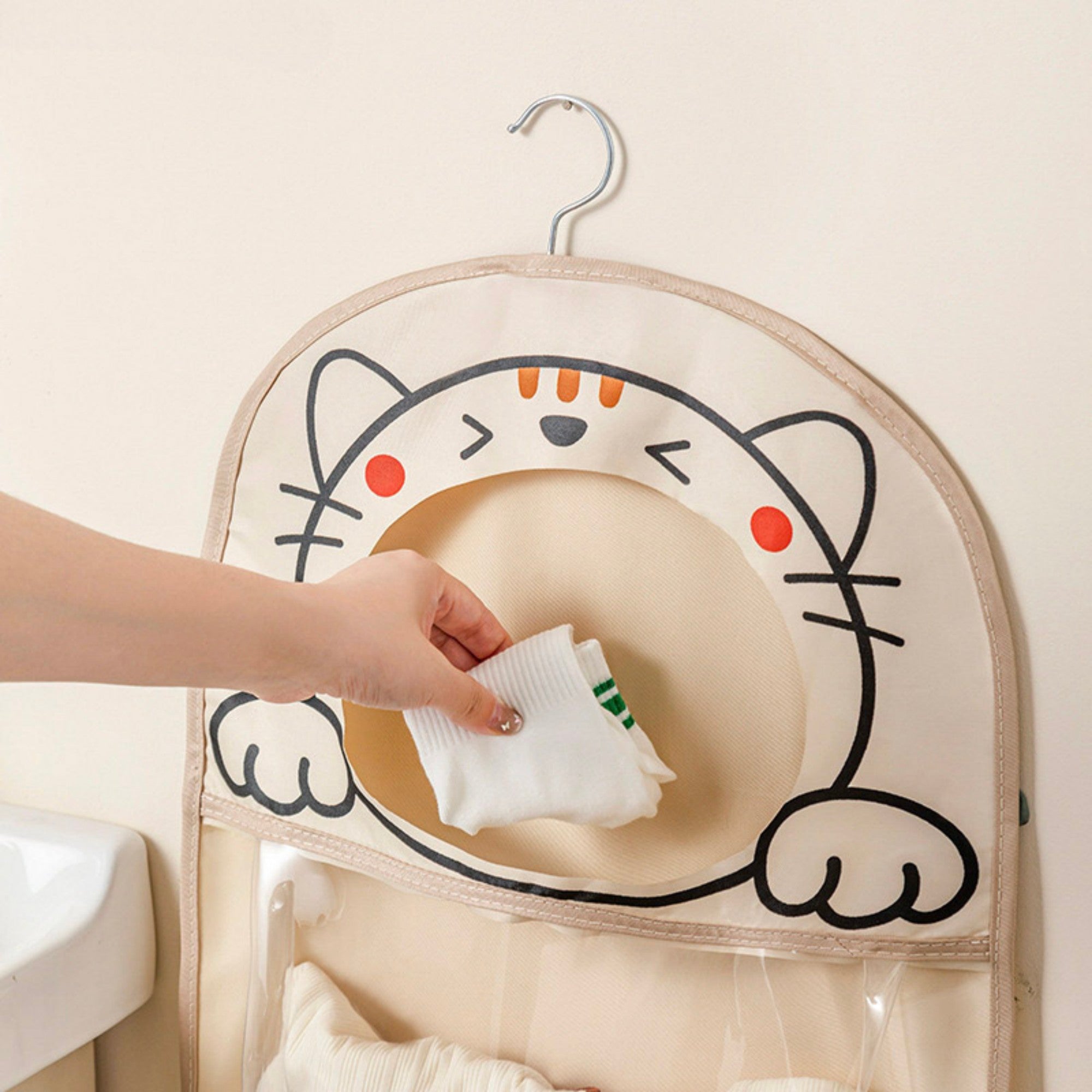 Anna-Kaci Hanging Cat Design Storage Organizer with Hook and Dual Compartments