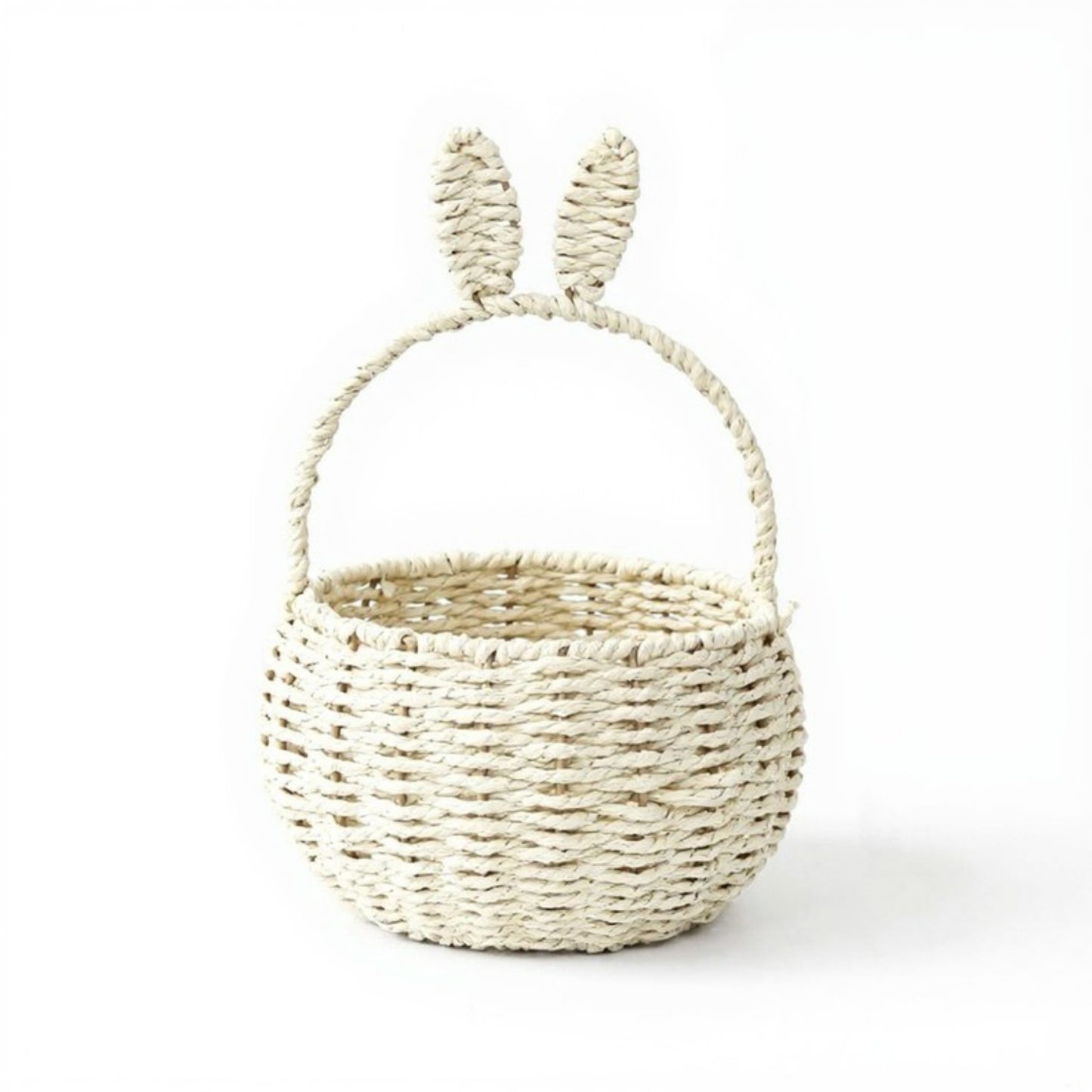 Anna-Kaci Woven Bunny Ear Basket with Handle and Round Storage Design