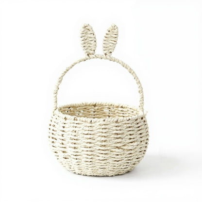 Anna-Kaci Woven Bunny Ear Basket with Handle and Round Storage Design