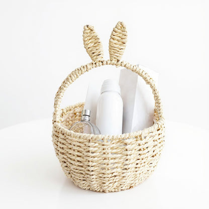Anna-Kaci Woven Bunny Ear Basket with Handle and Round Storage Design