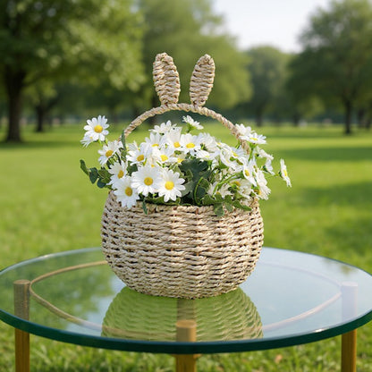 Anna-Kaci Woven Bunny Ear Basket with Handle and Round Storage Design