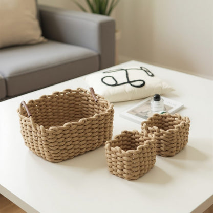 Anna-Kaci Set of 3 Braided Rope Storage Baskets with Reinforced Handles