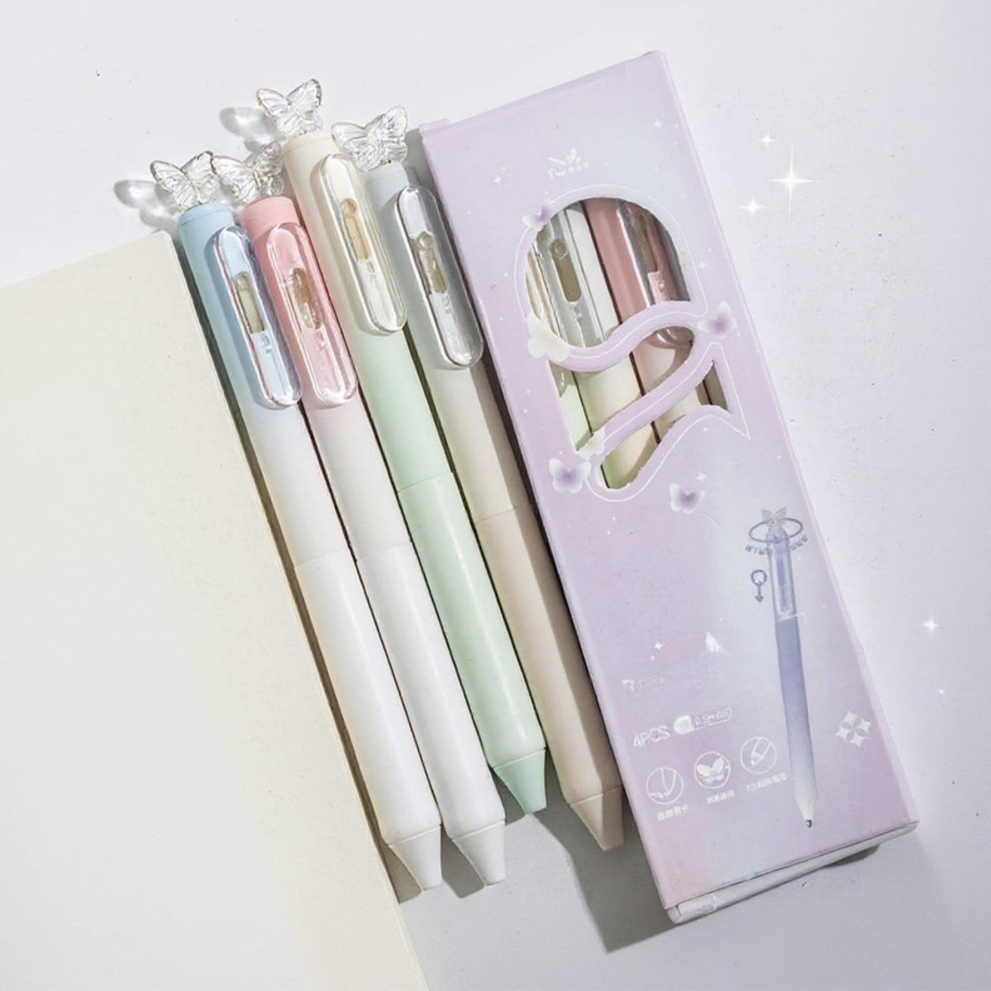 Anna-Kaci Set of 4 Butterfly Top Gel Ink Pens with Smooth Writing Tip