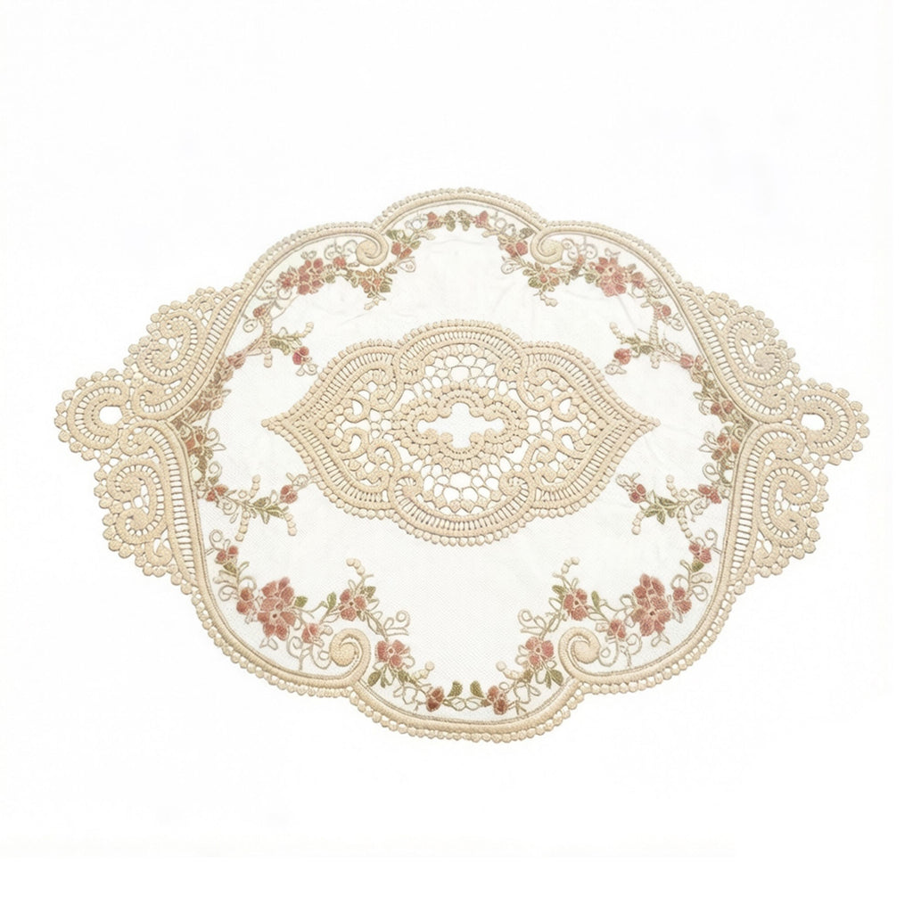 Anna-Kaci Embroidered Floral Lace Doily with Scalloped Edges and Vintage Detailing 11.8 in