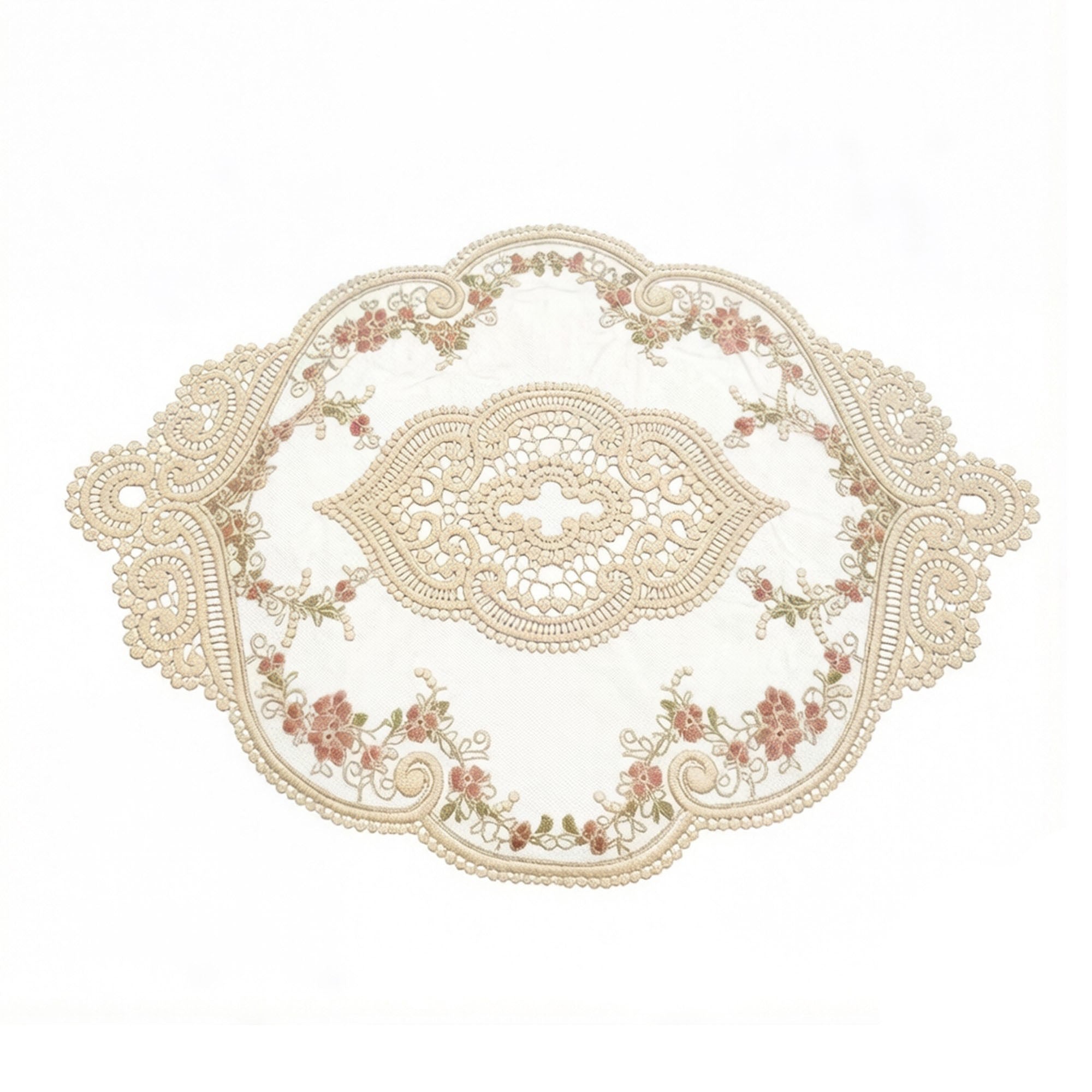 Anna-Kaci Embroidered Floral Lace Doily with Scalloped Edges and Vintage Detailing 11.8 in