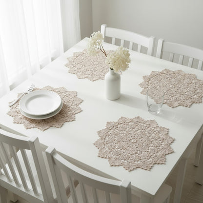 Anna-Kaci Round Lace Floral Placemat with Intricate Embroidered Detailing