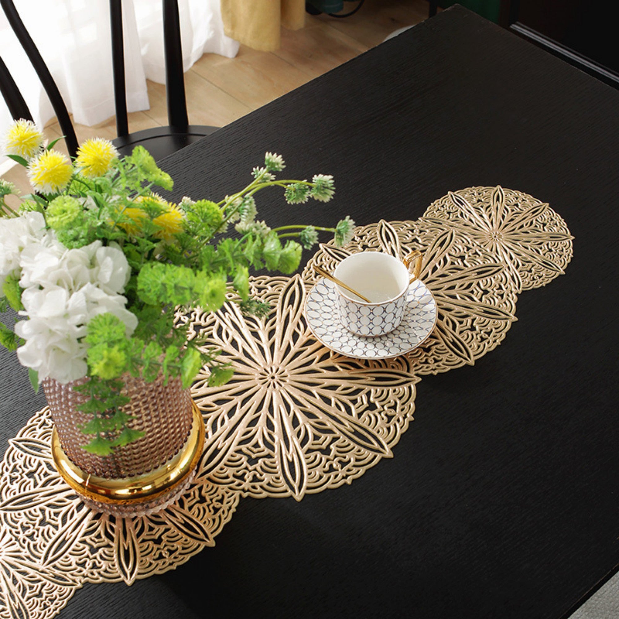 Anna-Kaci Decorative Floral Lace Table Mat with Layered Circular Design