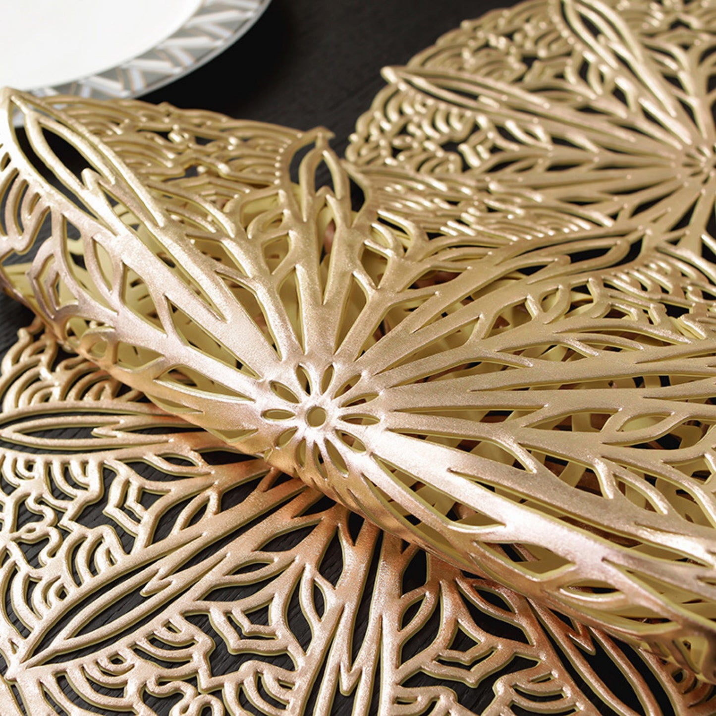 Anna-Kaci Decorative Floral Lace Table Mat with Layered Circular Design