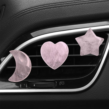 Anna-Kaci Rose Quartz Car Vent Clip Set with Heart, Star, and Moon Shapes