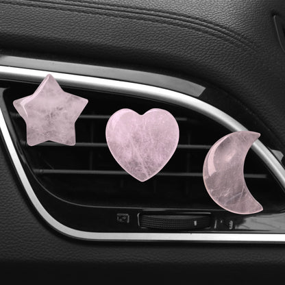 Anna-Kaci Rose Quartz Car Vent Clip Set with Heart, Star, and Moon Shapes
