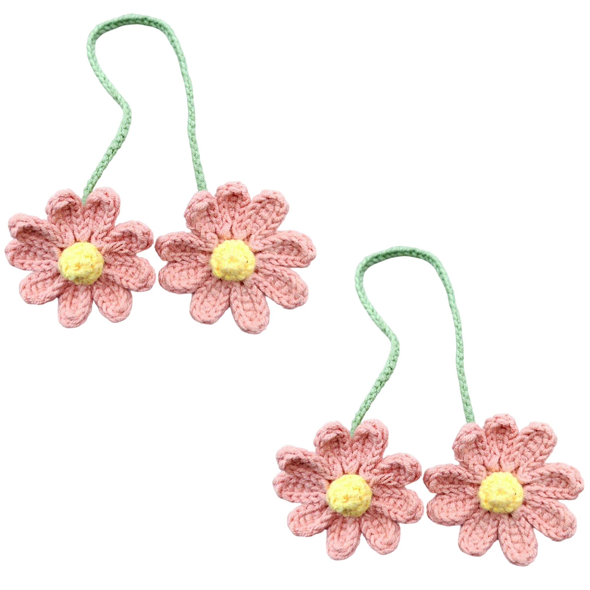 Anna-Kaci 2pcs Crochet Daisy Car Mirror Hanging Decoration with Dual Flower Design