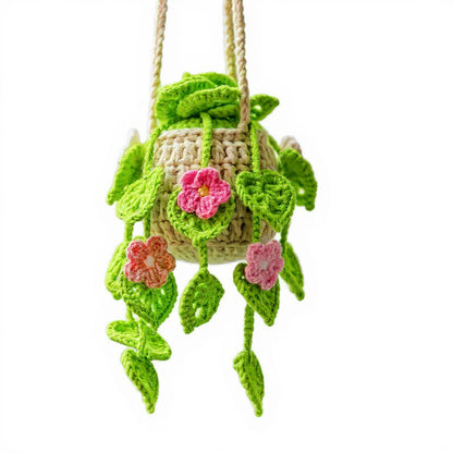 Anna-Kaci Handmade Crochet Hanging Flower Basket Decoration with Blooming Details