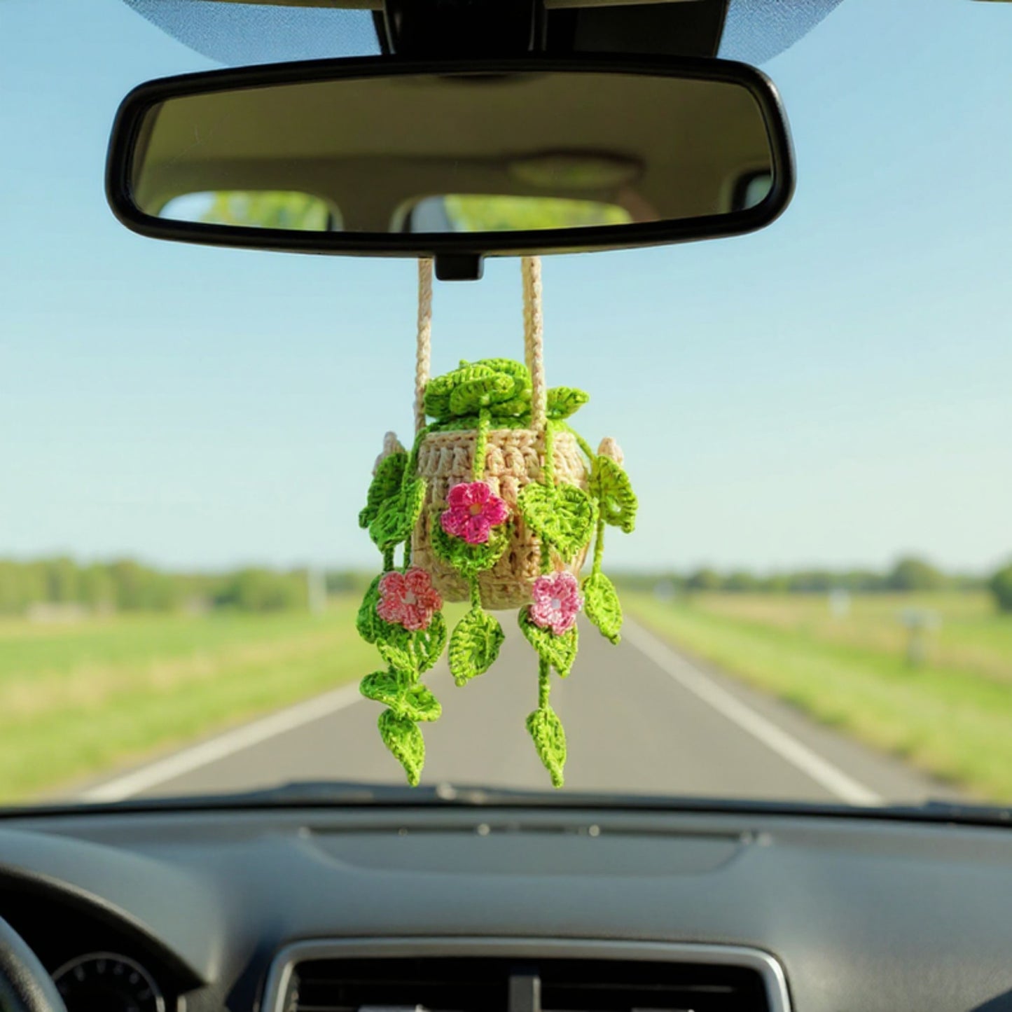 Anna-Kaci Handmade Crochet Hanging Flower Basket Decoration with Blooming Details