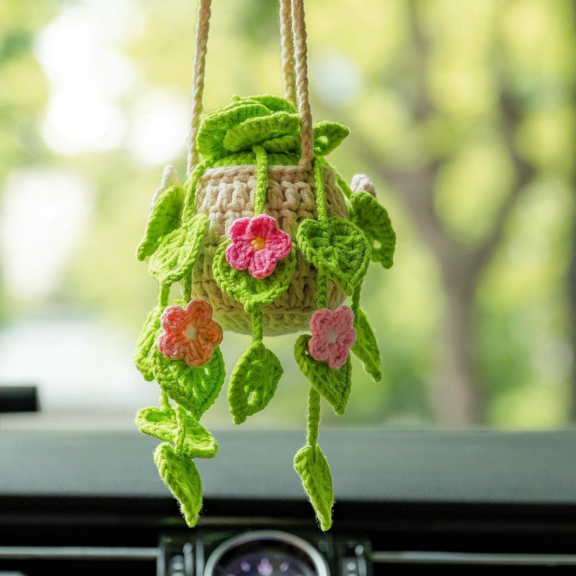 Anna-Kaci Handmade Crochet Hanging Flower Basket Decoration with Blooming Details