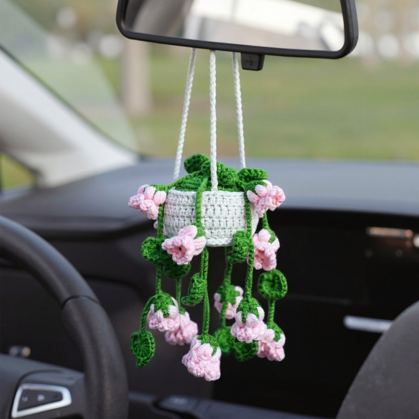 Anna-Kaci Handmade Crochet Hanging Flower Basket Decoration with Blooming Details