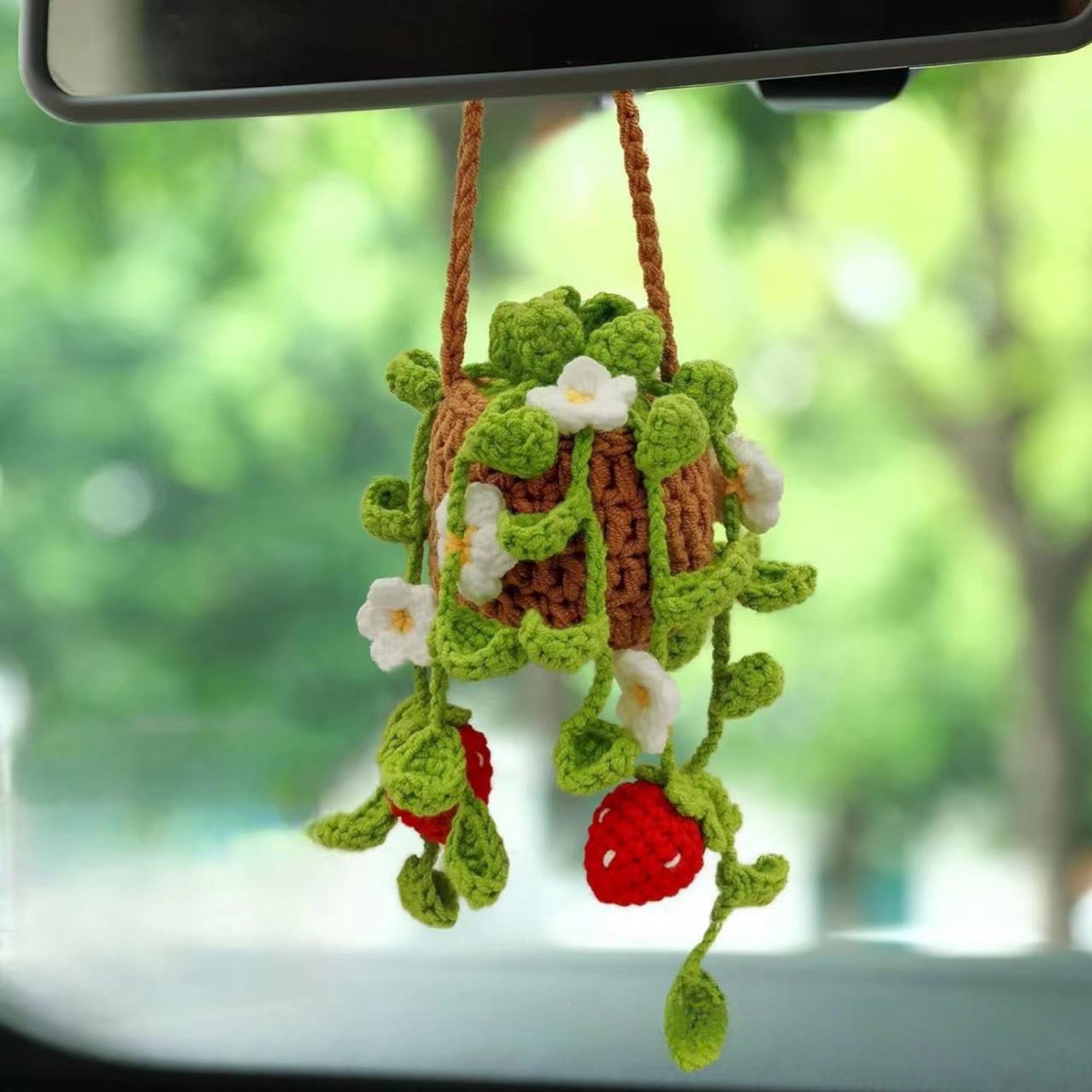 Anna-Kaci Handmade Crochet Hanging Flower Basket Decoration with Blooming Details