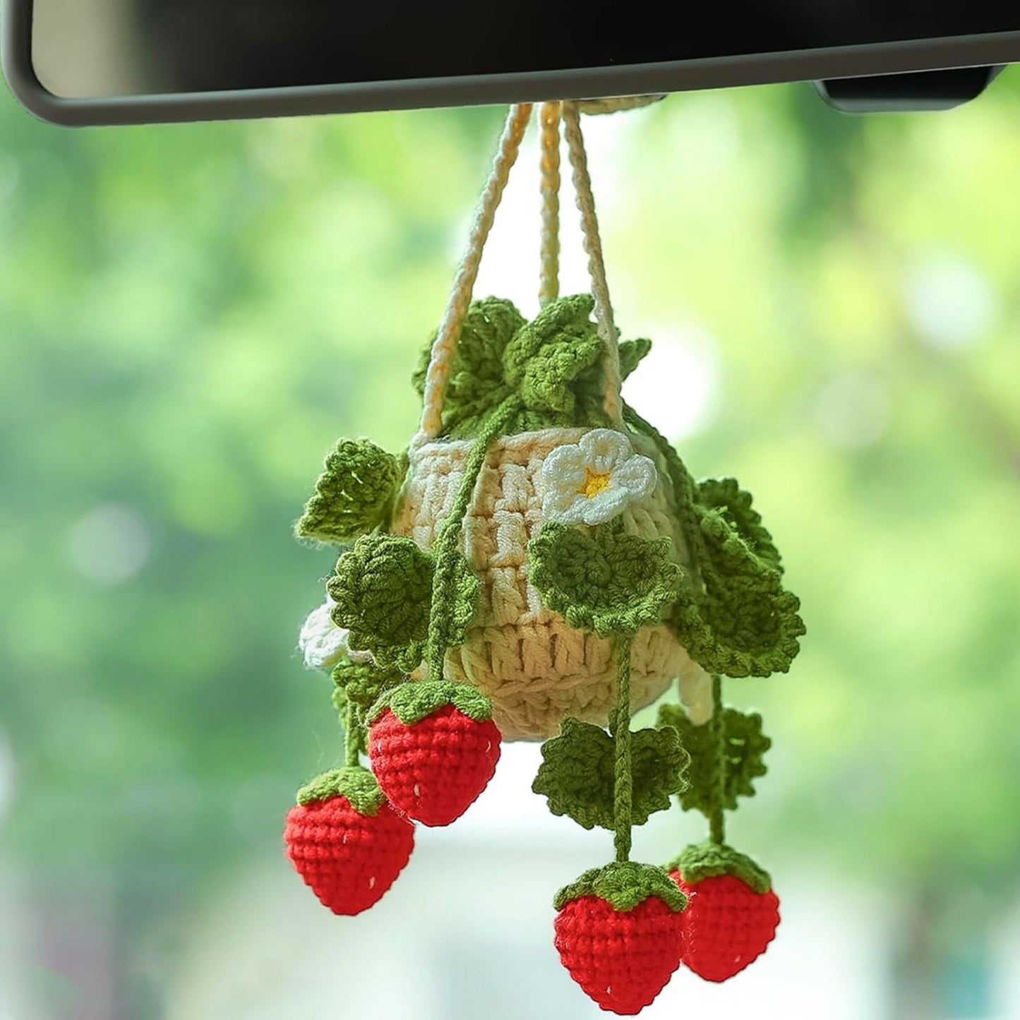 Anna-Kaci Handmade Crochet Hanging Flower Basket Decoration with Blooming Details