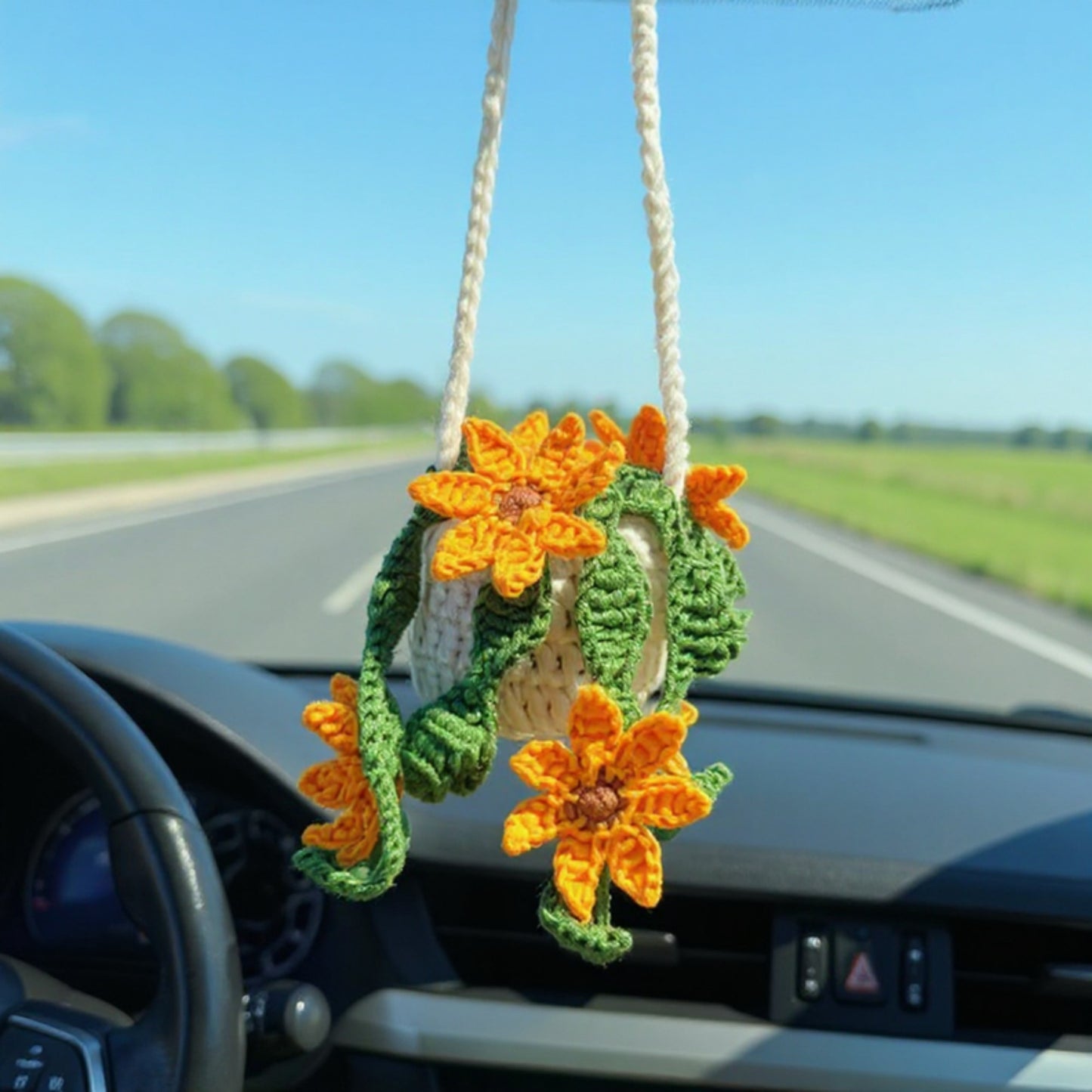 Anna-Kaci Handmade Crochet Hanging Flower Basket Decoration with Blooming Details