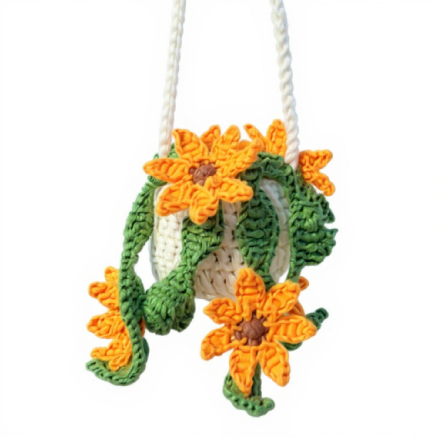 Anna-Kaci Handmade Crochet Hanging Flower Basket Decoration with Blooming Details