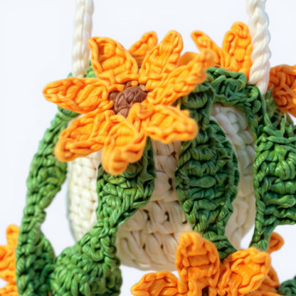 Anna-Kaci Handmade Crochet Hanging Flower Basket Decoration with Blooming Details