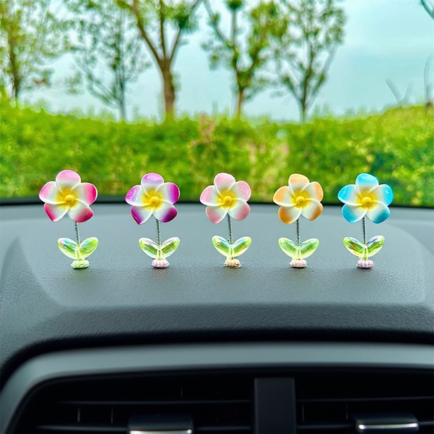 Anna-Kaci Mini Crystal Flower Figurine Set with Colorful Petals and Green Leaves